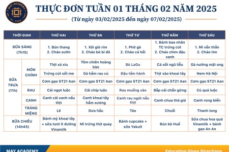 Thực đơn tuần 01 tháng 02 năm 2025