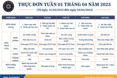 Thực đơn tuần 01 tháng 04 năm 2025