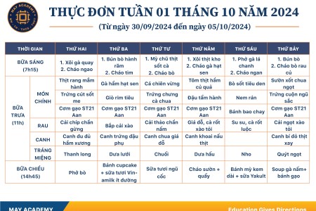 Thực đơn tuần 01 tháng 10 năm 2024