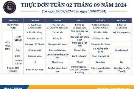 Thực đơn tuần 02 tháng 9 năm 2024