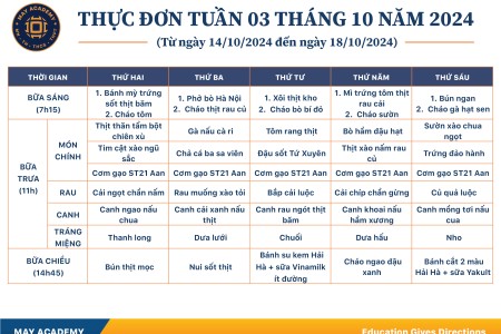 Thực đơn tuần 03 tháng 10 năm 2024