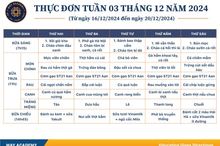 Thực đơn tuần 03 tháng 12 năm 2024