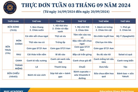 Thực đơn tuần 03 tháng 9 năm 2024