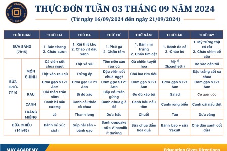 Thực đơn tuần 03 tháng 9 năm 2024