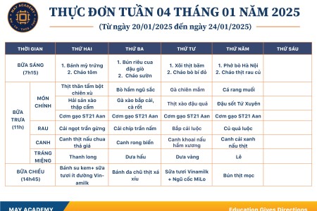 Thực đơn tuần 04 tháng 01 năm 2025