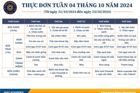 Thực đơn tuần 04 tháng 10 năm 2024