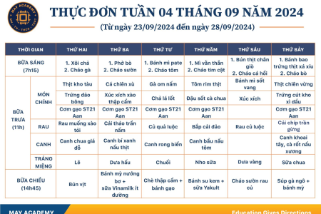 Thực đơn tuần 04 tháng 9 năm 2024