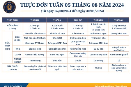 Thực đơn tuần 05 tháng 8 năm 2024