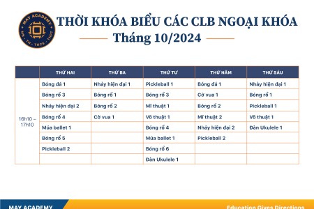 LỊCH HỌC CÁC CLB NGOẠI KHÓA THÁNG 10 NĂM 2024