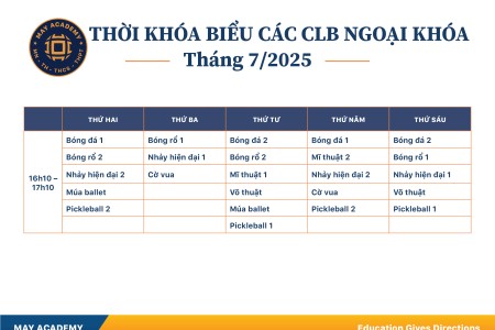 LỊCH HỌC CÁC CLB - THÁNG 7/2025