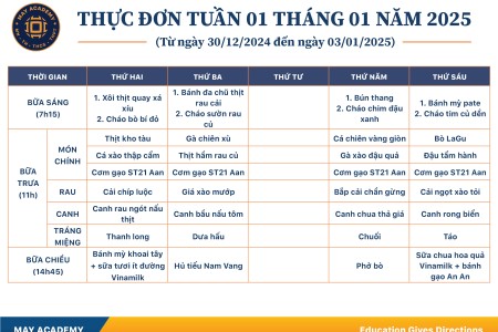 Thực đơn tuần 01 tháng 01 năm 2025