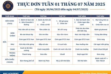 Thực đơn tuần 01 tháng 07 năm 2025