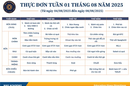 Thực đơn tuần 01 tháng 08 năm 2025