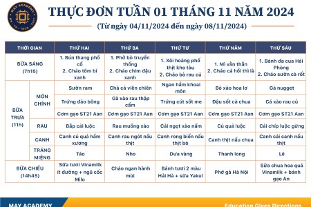 Thực đơn tuần 01 tháng 11 năm 2024