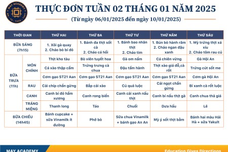 Thực đơn tuần 02 tháng 01 năm 2025