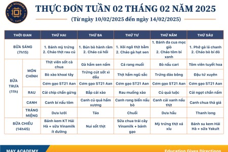 Thực đơn tuần 02 tháng 02 năm 2025