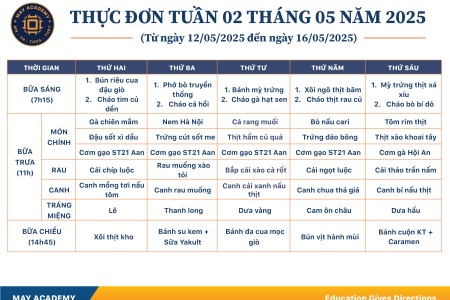 Thực đơn tuần 02 tháng 05 năm 2025