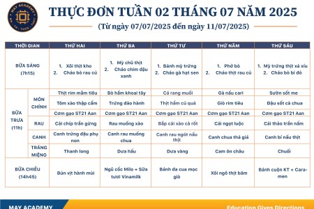 Thực đơn tuần 02 tháng 07 năm 2025