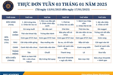 Thực đơn tuần 03 tháng 01 năm 2025