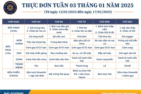 Thực đơn tuần 03 tháng 01 năm 2025