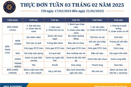 Thực đơn tuần 03 tháng 02 năm 2025