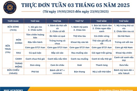 Thực đơn tuần 03 tháng 05 năm 2025