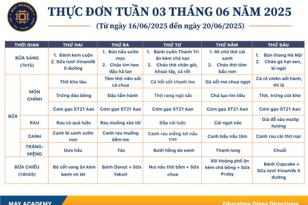 Thực đơn tuần 03 tháng 06 năm 2025