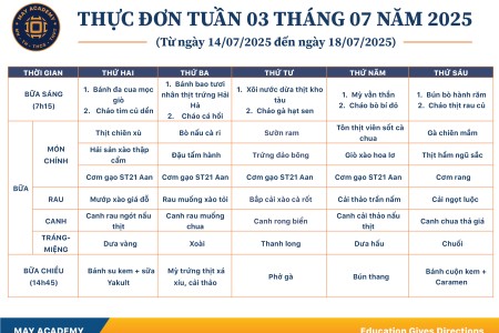 Thực đơn tuần 03 tháng 07 năm 2025