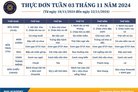 Thực đơn tuần 03 tháng 11 năm 2024