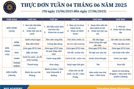 Thực đơn tuần 04 tháng 06 năm 2025