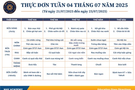 Thực đơn tuần 04 tháng 07 năm 2025