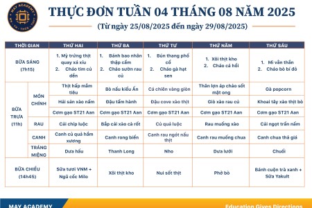 Thực đơn tuần 04 tháng 08 năm 2025
