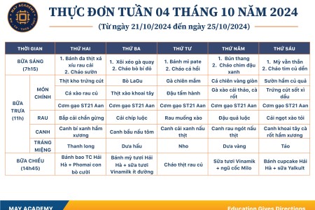 Thực đơn tuần 04 tháng 10 năm 2024