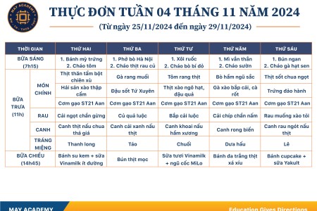 Thực đơn tuần 04 tháng 11 năm 2024