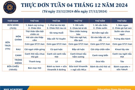 Thực đơn tuần 04 tháng 12 năm 2024