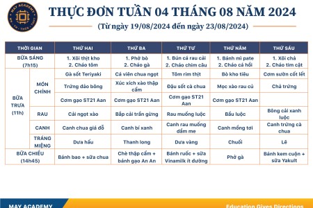 Thực đơn tuần 04 tháng 8 năm 2024