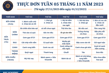 Thực đơn tuần 05 tháng 11 năm 2023